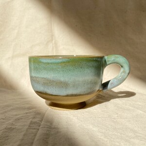 Ceramic Pottery Green Small Mug With Handle 4 oz, Handmade Espresso and Tea Cup, Unique Gift for Coffee Tea Lovers, Perfect Gift For Girl image 2