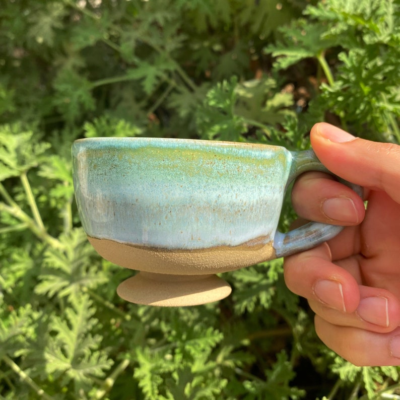 Ceramic Pottery Green Small Mug With Handle 4 oz, Handmade Espresso and Tea Cup, Unique Gift for Coffee Tea Lovers, Perfect Gift For Girl image 5