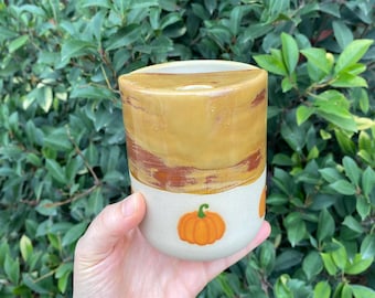 Pre-Order Handmade Pumpkin Ceramic Mug, Autumn Coffee Cup, Two-Tone Pottery