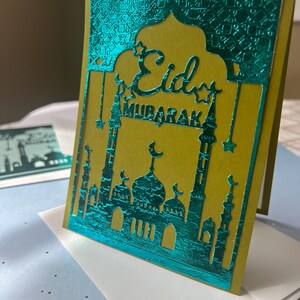 Carte de l'Aïd | Carte de voeux eid faite main de luxe | Carte de voeux islamique | Carte Eid Mubarak avec enveloppe assortie | insert vierge | Format A4