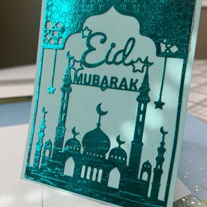 Carte de l'Aïd | Carte de voeux eid faite main de luxe | Carte de voeux islamique | Carte Eid Mubarak avec enveloppe assortie | insert vierge | Format A4