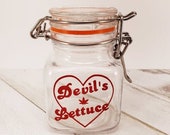 Glass Odor Proof Stash Jar with Love Devil 39 s Lettuce Decal, Stoner 420 Stash Container, Hippie Spice Jar, Smokers Jar, Flower Storage Jar
