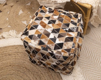 Handmade Cowhide Ottoman Pouf: Genuine Leather Foot Stool Gift For Her Him Birthday Anniversary