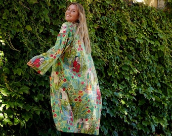 Kimono Cotton Kimono Bathrobe Frida Valentines Day GiftBird Bathrobe Turkish Bathrobe Cardigan Nightwear Dressing Gown Beach Bikini Summer