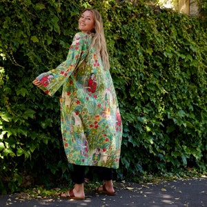 Frida Inspiriert Baumwoll Kimono Robe: Paradiesvogel Print