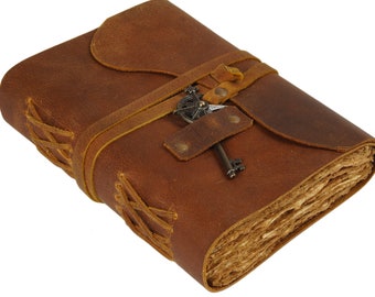 Diario de cuero vintage Diario de papel reciclado, para notas, cuaderno, cuaderno de bocetos, diario, libro hecho a mano, trapo 100% reciclado, papel libre de árboles