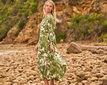 tropical cotton dress Joseph Ribkoff Cotton Tropical Print A-Line Wrap Dress Style 262225 Vanilla/Multi / 14
