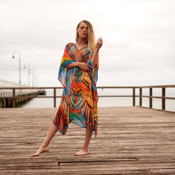 Trendy silk kaftan for women Long Caftan Resort Wear Vacation Beach Dress Boho Silk Dress Kaftan floral print long silk kaftan GIFT FOR HER