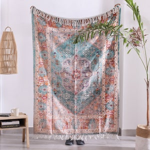 Jeté de luxe en laine de coton rustique et courtepointe | Grand jeté de pique-nique | Cadeau Saint-Valentin Pâques | Jeté bohème | Décoration d&#39;intérieur