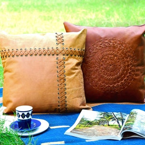 Melbourne Leather Co Genuine Leather Patchwork Cushion Cover Pillow Cover Leather Pillow Leather Cushion Vintage Leather Tan Pillow Cover