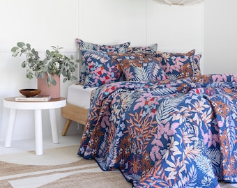 Floral Cotton Quilt Throw Bedspread Block Print Quilt Indian Quilt Comforter Duvet Cover Quilt Gift  - Grey Cherry Monkey