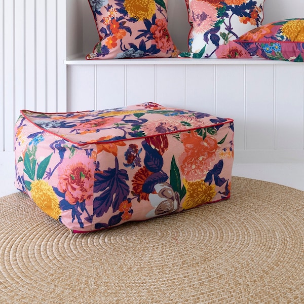 Frida Pouf Couverture Pouf, Plantes de la Jungle Peintre Mexicain Art Jardin Pays Mexique Muertes Ottoman -Rose Anthro