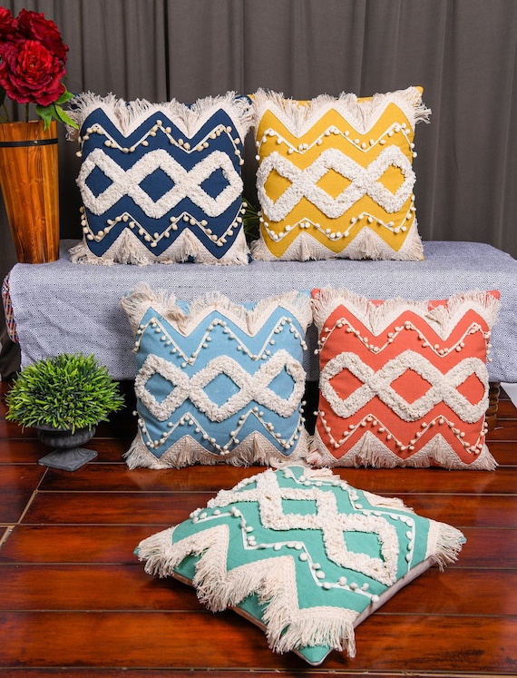 Moroccan Cushion Tassel Cushion Boho Cushion Hand Tufted Cushion Decorative Pillow Lumber Pillow 45 45cm