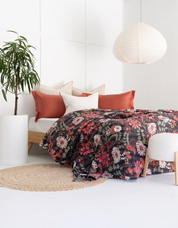 Kantha Quilt Indian Quilt Block Print Quilt Bedspread Bohemian Etsy Australia