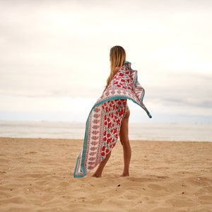 Katoenen sarong met blokprint: boho strandsjaal, badpak bedekken cadeau voor haar hem verjaardag verjaardag
