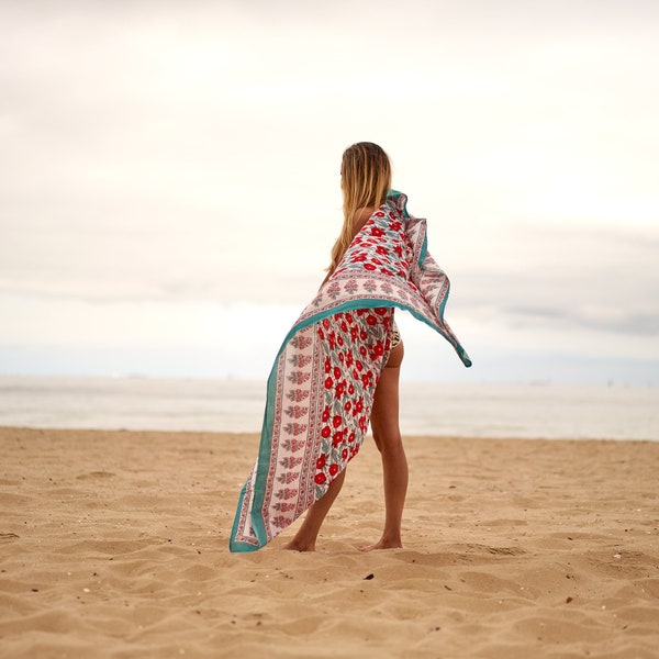 Block Print Cotton Sarong: Boho Beach Scarf, Swimsuit Cover-Up Gift For Her Him Birthday Anniversary
