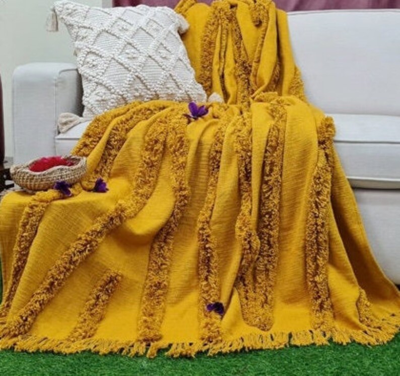 Bohemian Mustard Throw Blanket Handwoven Throw Sofa Throw Etsy