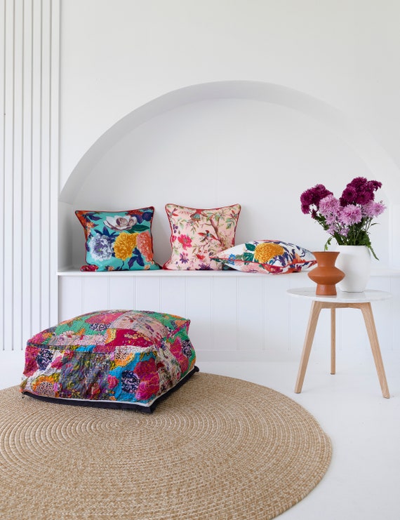 Large Kantha Floor Cushion Cover, Dog Beds, Meditation, Yoga