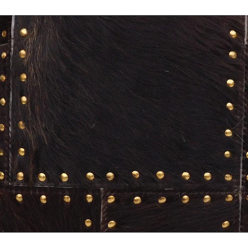 Studded Cowhide Leather Cushion Cover 40x40 | Premium Hide Front & Cotton Linen Back | Rustic Boho Throw Pillow image 5