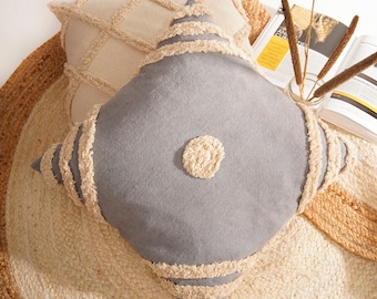 Handtuftat bomullskuddfodral: Marockansk boho tofs-kudde (50 x 50 cm)