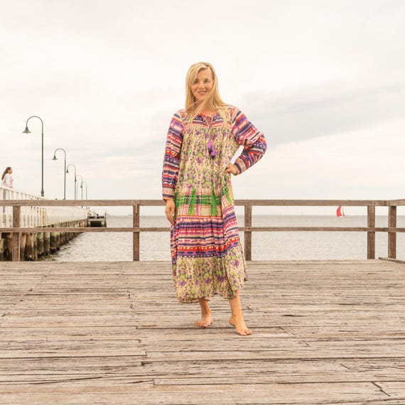 boho luxe dress Maxi Handcrafted Patchwork Floral concert feel without needing