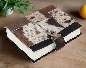 Handmade Cowhide Leather Journal: Animal Print Notebook with Brass Clasp Gift For Her Him Birthday Anniversary