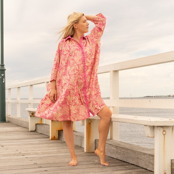 Vintage Floral Cotton Midi Dress: Relaxed Fit Australian Design Gift for Her Him Birthday Anniversary Vintage Floral Cotton Midi Dress: Relaxed Fit Australian Design Gift for Her Him Birthday Anniversary