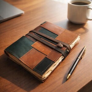 Leather Patchwork Journal Handmade with Wrap Closure | Travel Notebook | Gift for Writers, Artists & Creatives