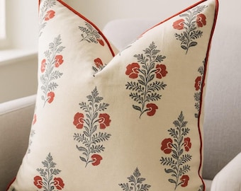Mexican Painter Pillow Case | Handmade Cotton Cushion Cover | Dainty Country Florals Block Print Design
