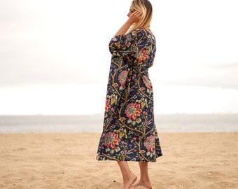 Floral Cotton Kaftan Kimono: Frida   Inspired Robe Gift For Her Him Birthday Anniversary