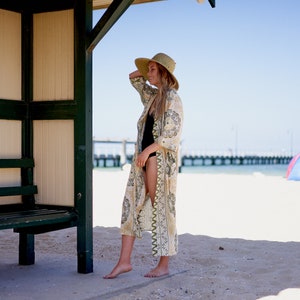 Kimono-Robe aus Baumwolle: Vogeldruck, Strandvertuschungsgeschenk für sie und ihn zum Geburtstag