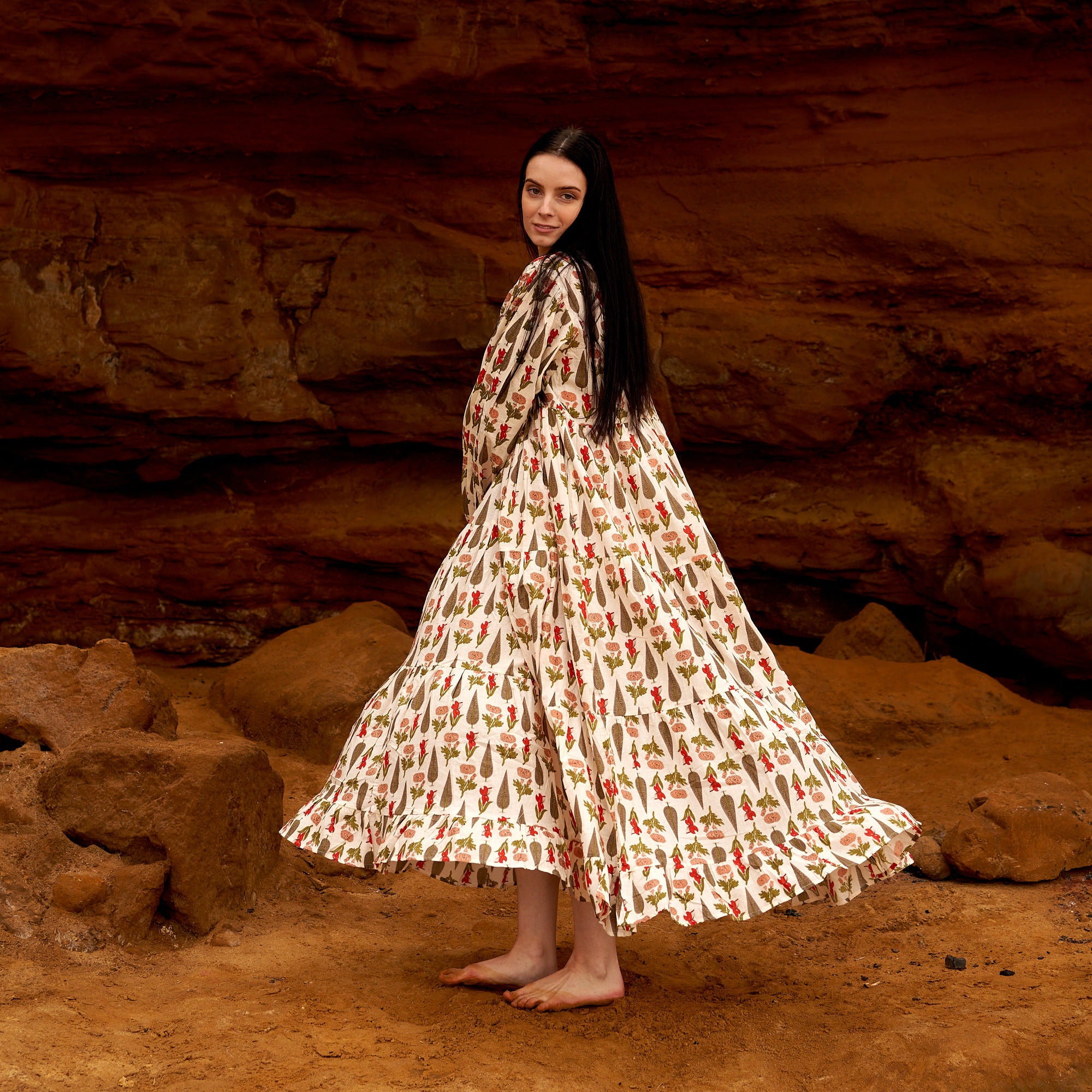 Floral Cotton Maxi Dress: Women's Boho Kimono Wrap Him