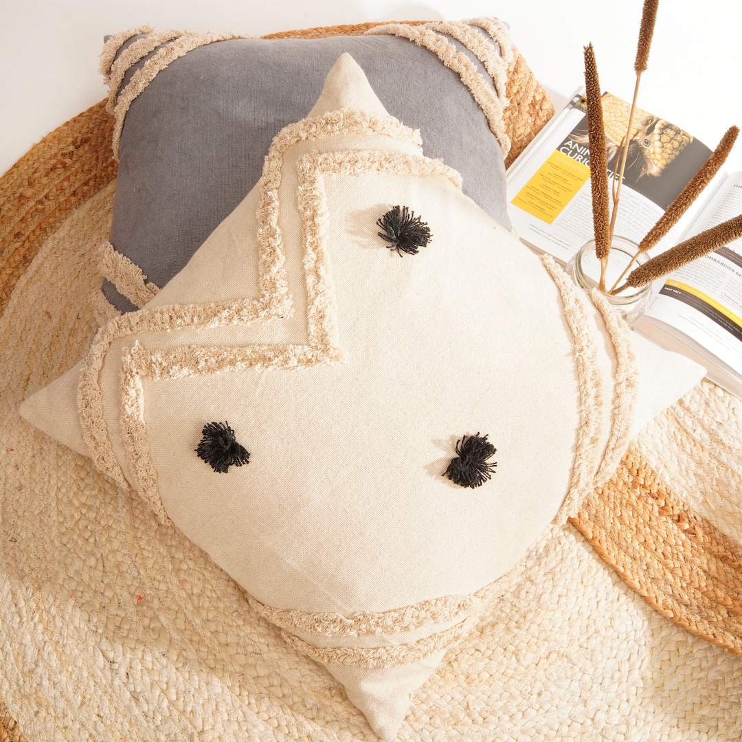 ハンドタフテッドコットンクッションカバー：モロッコ風ボヘミアン