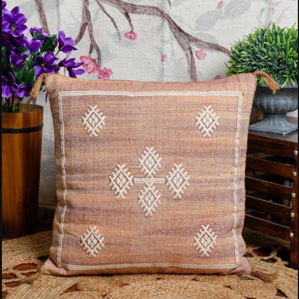 Moroccan Cactus Silk Pillow Cover: Handwoven Cotton Accent Cushion (50x50cm) Gift For Her Him Birthday Anniversary