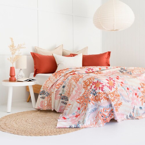 Kantha Quilt Indian Quilt Block Print Quilt Bedspread Bohemian Etsy UK