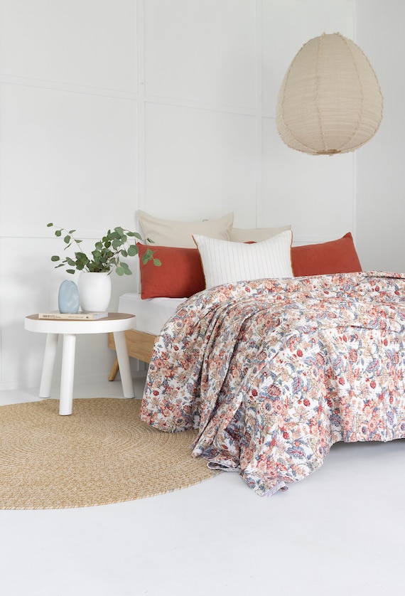 Kantha Quilt Indian Quilt Block Print Quilt Bedspread Bohemian Etsy