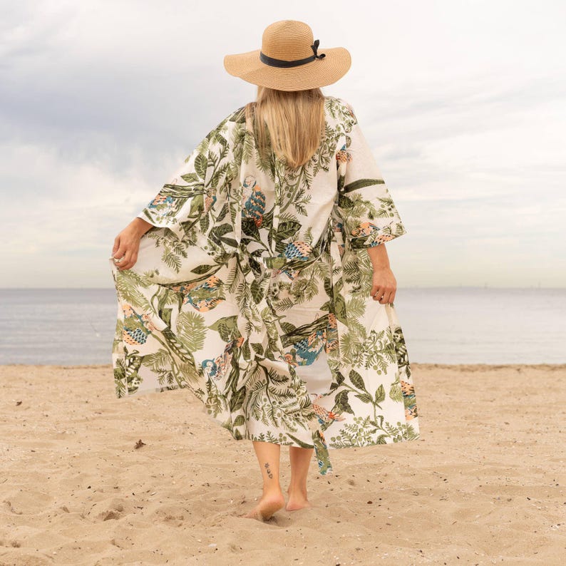 GREEN OWL' Women's Cotton Kimono Robe Etsy Canada