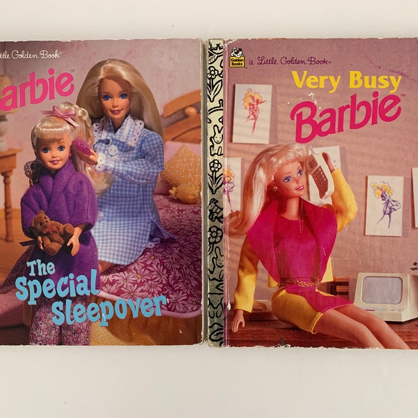 Vintage 90s Barbie Little Golden Books “Very Busy Barbie” and “The Special Sleepover”