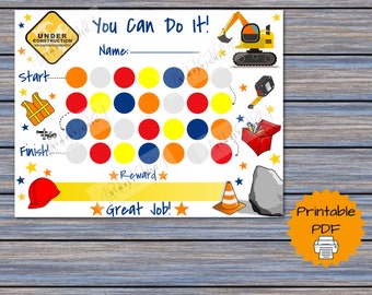 Kids Rewards Chart | Printable Reward Chart | Kid Goal Chart | Construction Reward Chart | Instant Download
