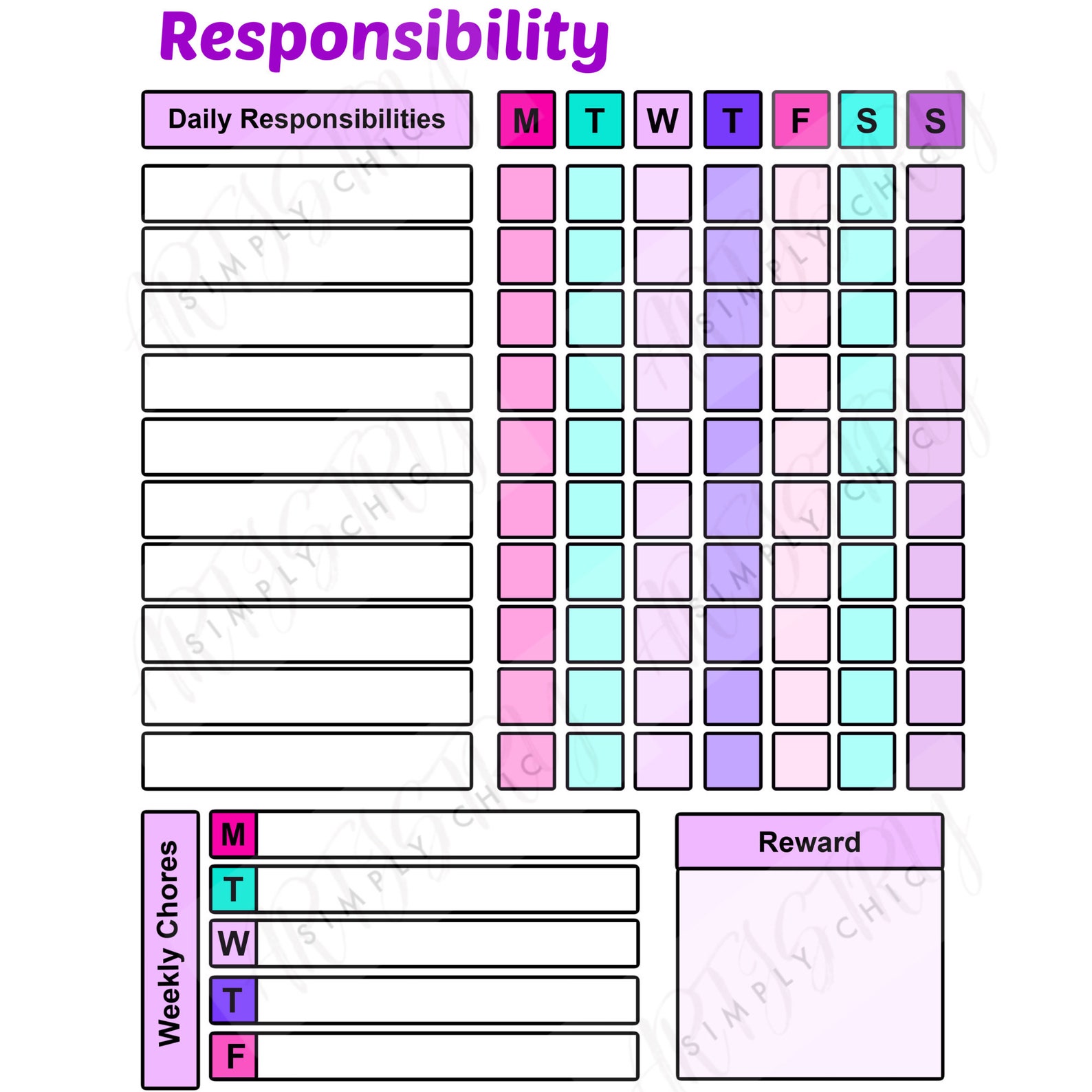 Editable Responsibility Chore Chart For Kids Daily And Weekly Etsy