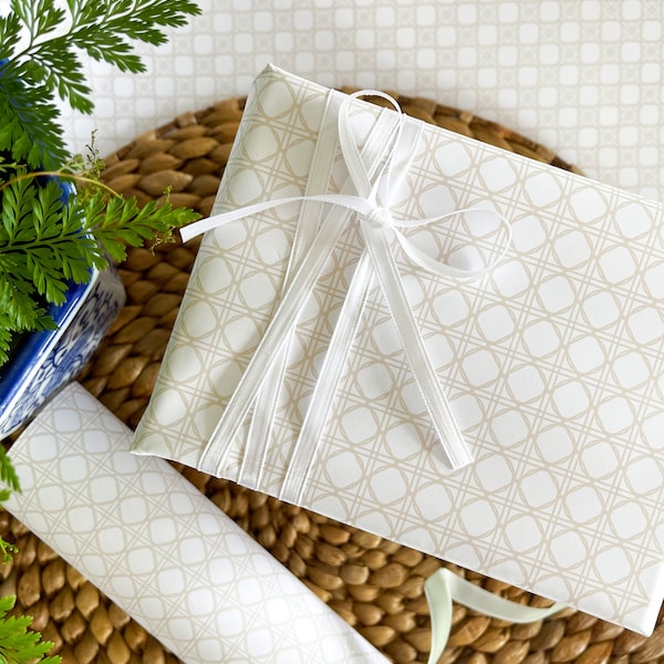 White and Beige Cane Wrapping Paper Sheets