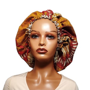 Vibrant African Print Satin Lined Hair Bonnet | Adult Sleep Cap | Protects All Hair Types