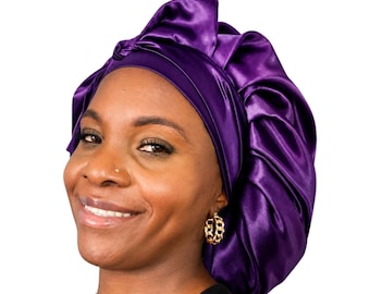 Satin-Lined Bonnet for Natural Hair, Locs, Braids – Adjustable Tie Sleep Cap