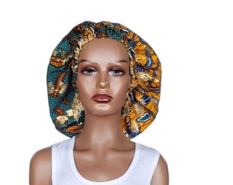 Get Cozy in African Print Satin Lined Sleeping Cap - XL Size