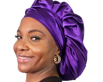 Satin-Lined Bonnet for Natural Hair, Locs, Braids – Adjustable Tie Sleep Cap