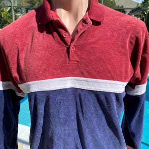 Vintage Hukapoo Velour Colorblock Long Sleeve Shirt Polo Sweater Mens M ...