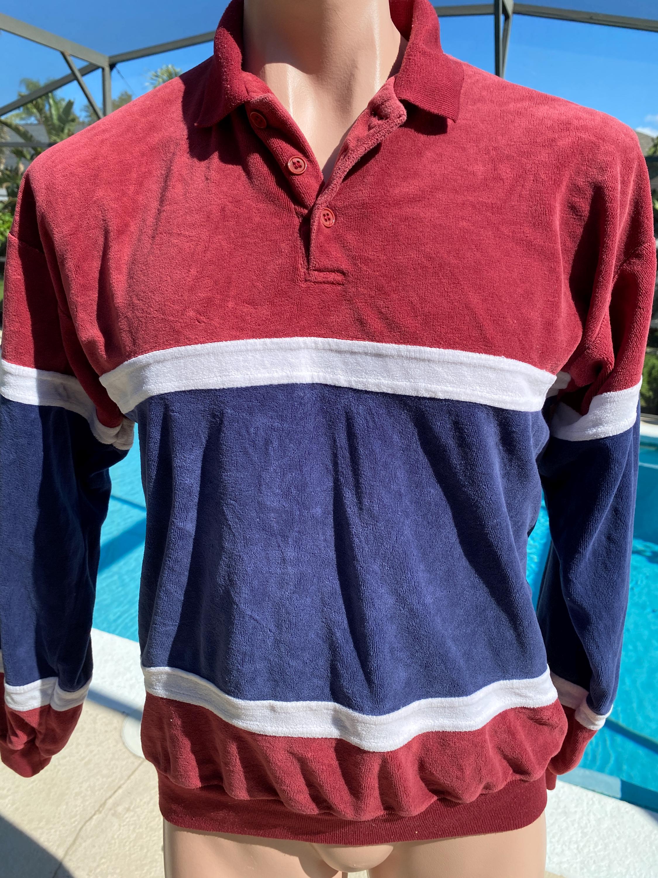 Vintage Hukapoo Velour Colorblock Long Sleeve Shirt Polo Sweater Mens M ...