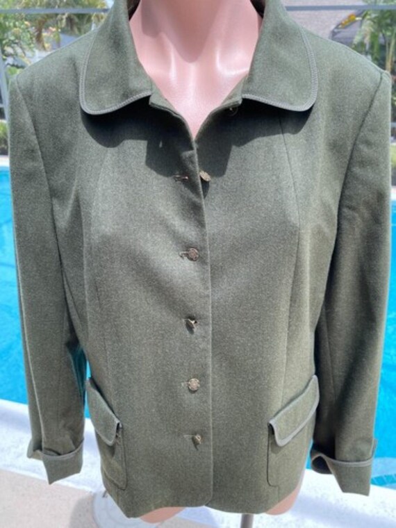 Vintage Talbots Petites size 14 14P German style Army Green Blazer Jacket