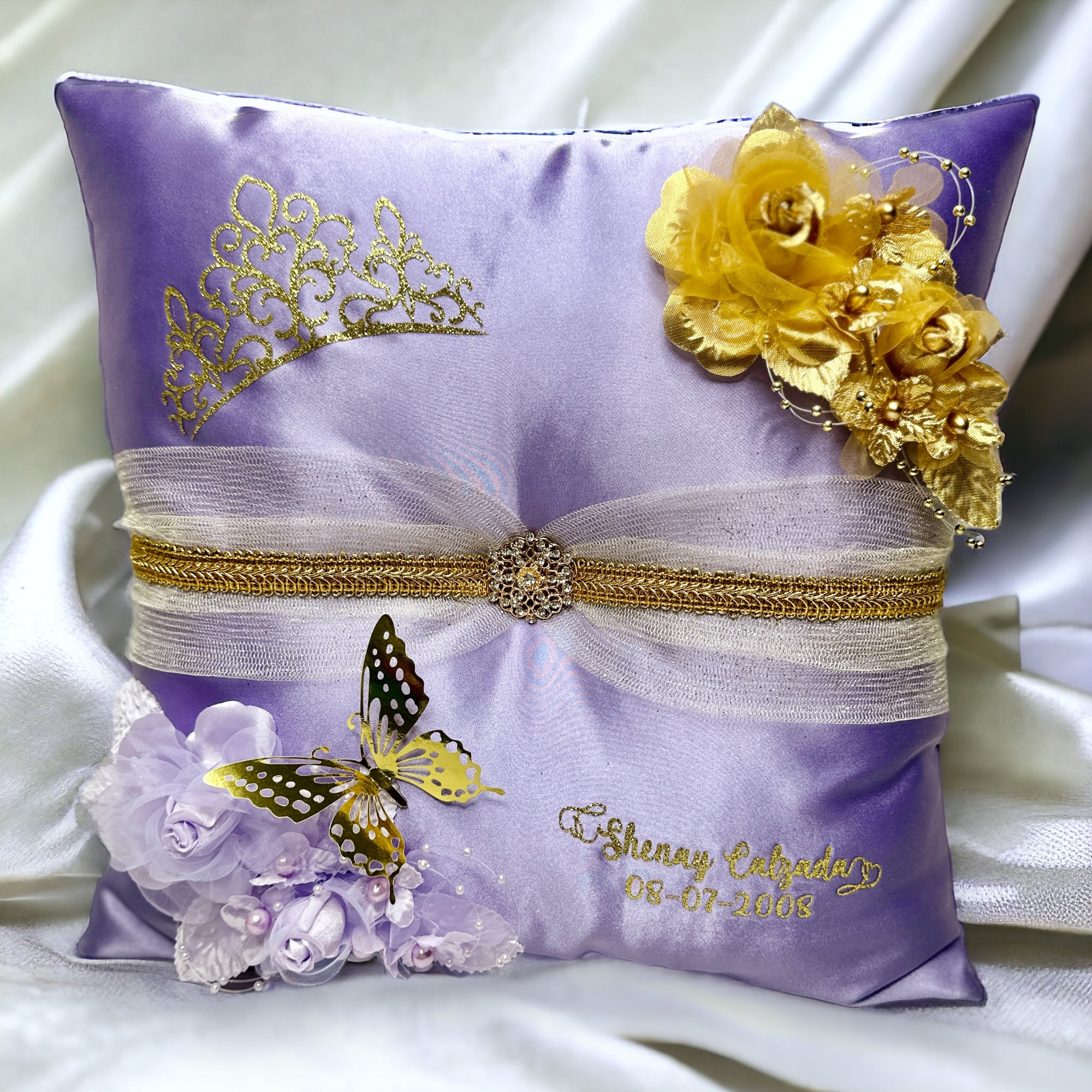 Yuga Metallic Purple Glitter Sequins Throw Pillow Cushion Wedding Decor
