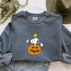 Snoopy and Woodstock Sweatshirt- COMFORT COLORS, Fall 2023, Pumpkin, Hoodie, Halloween Cartoon Dog  Crewneck Sweatshirt